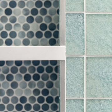 Blue Penny Tile Shower Niche with Built-In Shelf – Ipswich MA