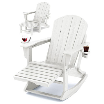 4 in 1 Adirondack Chair With Retractable Ottoman/Side Cup Holder, White