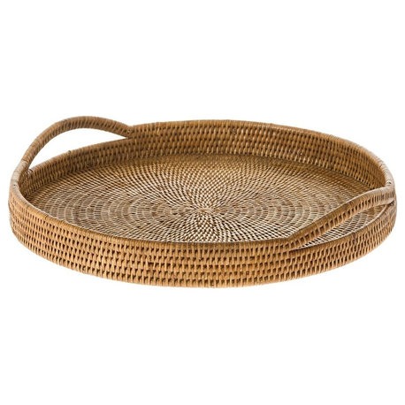 La Jolla Rattan Round Serving Tray, Honey-Brown