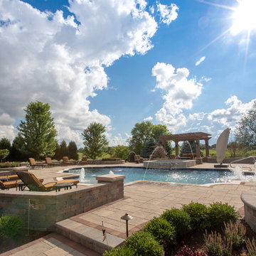 Elgin, IL Roman End Pool with Freeform Hot Tub