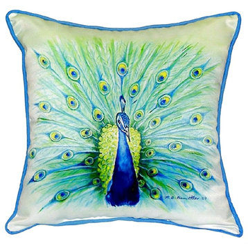 Betsy Drake Peacock Small Indoor/Outdoor Pillow 12x12