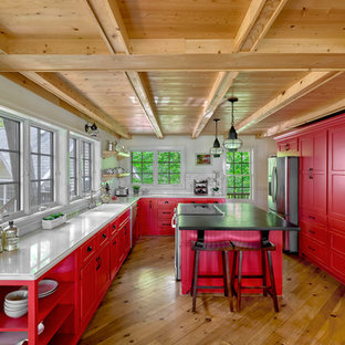 75 Beautiful Red Kitchen With Quartz Countertops Pictures Ideas