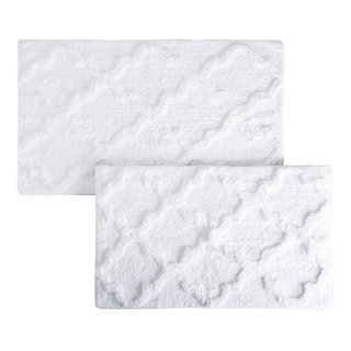 Lavish Home 100% Cotton 2 Piece Trellis Bathroom Mat Set - Silver