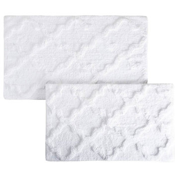 Lavish Home 100% Cotton 2 Piece Trellis Bathroom Mat Set, White