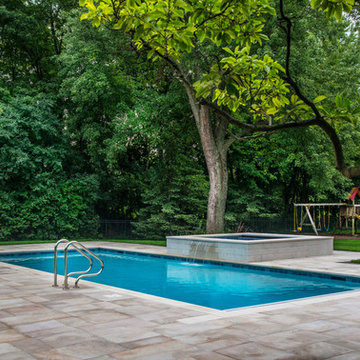 Burr Ridge, IL Swimming Pool, Raised Spa With Waterfall and Deck Sprays