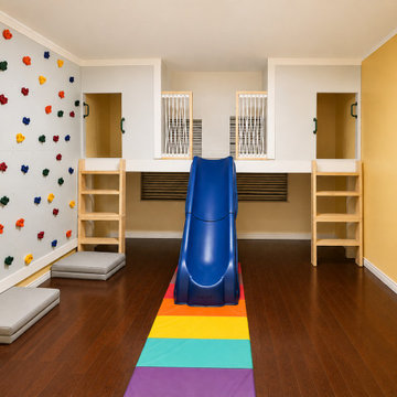 Custom Built-In Playroom with Climbing Wall & Slide