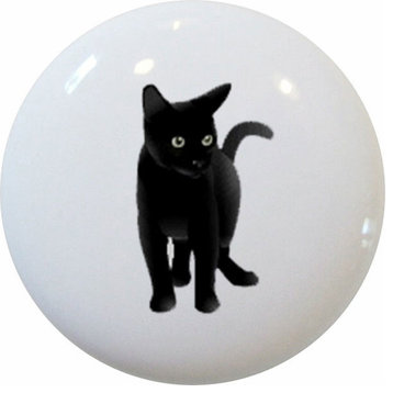 Black Cat Ceramic Cabinet Drawer Pull Knob