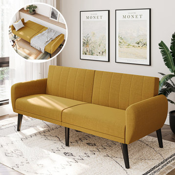Convertible Sofa Bed, Modern Loveseat, Sleeper Sofa, Futon Couch, Yellow