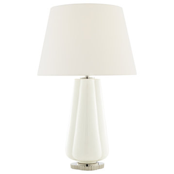 Penelope Table Lamp in White with Linen Shade