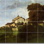 Picture-Tiles.com - Gustave Courbet Village Painting Ceramic Tile Mural #64, 21.25"x17" - Mural Title: The Houses Of The Chateau Dornans2