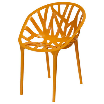 Branch Modern Dining Plastic Side Chair, Set of 4, Orange