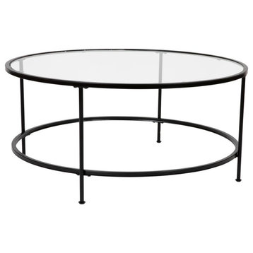 Astoria Collection Round Coffee Table - Modern Clear Glass Coffee Table with...