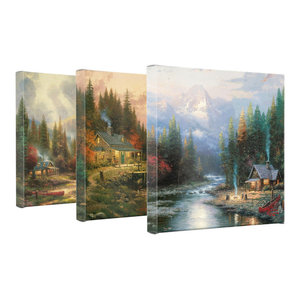Set of 2 Thomas Kinkade Cottages 14 x 14 Gallery Wrapped Canvas