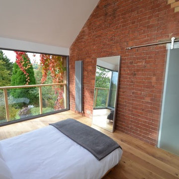 Glass balcony and oak wood cladding extension, Stroud, Cotswolds, Gloucestershir