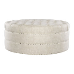 Bensington Tufted Round Ottoman-Linen - Footstools And Ottomans