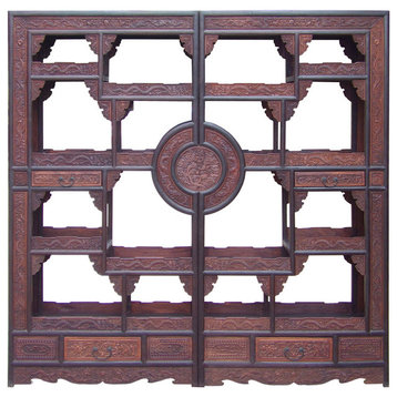 Chinese Rosewood Display Curio Cabinet Room Divider Hcs1499, 2-Piece Set