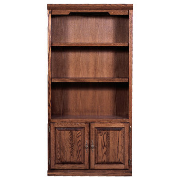 Traditional Bookcase With Lower Doors, Auburn Alder
