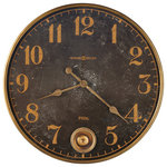Howard Miller - Union Depot Wall Clock 23" - Union Depot Wall Clock 23" Accent any room with the Union Depot Oversized Wall Clock. This oversized wall clock makes an excellent focal point for the wall, and its aged black dial and antique brass details complement any decor style from traditional to contemporary. Oversized Style: This antique wall clock is oversized, so it's a great centerpiece for a gallery wall. It has a brass-finish metal frame that's durable and elegant, along with an aged black dial with gold-finish Arabic numerals that are easily visible. Antique Details: In addition to the aged dial, this brass wall clock has antique brass-finish hour and minute hands. Also finished in antique brass is the metal ring surrounding the peep hole at the 6 position. Brass-Finish Pendulum: There's also a brass-finish pendulum to enhance the look of this timepiece. It shows through the peep hole and coordinates with the other brass-finish details. Quartz Movement: This oversized wall clock has quartz movement and requires one AA battery. Hand assembled. Quartz clock movements ensure reliability and trouble-free service. Includes 1-year manufacturer warranty. Requires batteries (not included.) Union Depot Wall Clock Diameter: 23", Depth: 2" Weight: 4.4 lbs. 020867257331