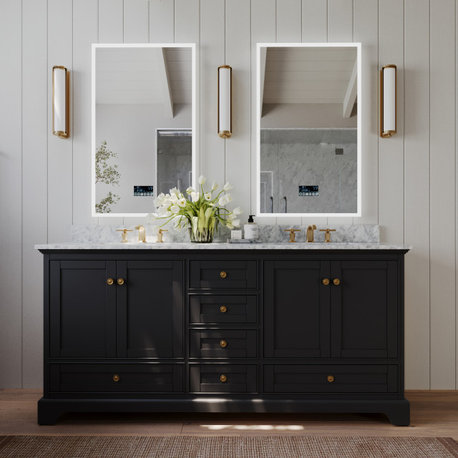 Audrey Vanity Set, Black Onyx, 72", Gold Hardware, No Mirror