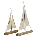 StyleCraft - Hendrik Set of Two Natural Wood, Metal, and Painted Canvas Sail Boats - Bring a touch of nautical charm and whimsy to an interior with this set of two sail boats. These charming figurines are made out of the same materials as the real thing: wood and metal, with painted canvas sails. They are the ideal way to bring a coastal feel to any mantel, tabletop or bookcase.