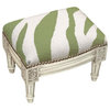 Zebra Wool Needlepoint Wooden Footstool, Green With Antique White Wash