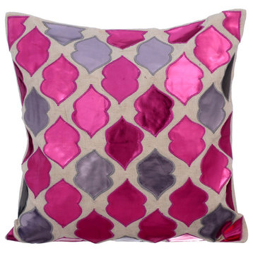 Pink Decorative Pillow Shams 24"x24" Faux Leather, Magic Potion