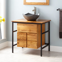 30" ALAIN TEAK VESSEL SINK VANITY - NATURAL TEAK - Bathroom Vanities And Sink Consoles