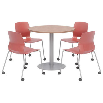Olio Designs Cherry Round 42in Lola Dining Set - Coral Caster Chairs