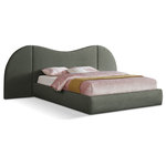 Meridian Furniture - Everest Upholstered Bed, Green, King, Linen Textured Fabric - Awaken to the promise of a blissful slumber with the Everest Linen Fabric Bed, a luxurious haven that seamlessly blends classic elegance with contemporary design. Crafted with a sumptuous, rich olive green linen fabric, this bed beckons you to sink into its cloud-like embrace, inviting peaceful nights and rejuvenating mornings. Its gently curved headboard transcends mere aesthetics, offering unparalleled flexibility to suit your preferences and space. Removable side panels grant you the freedom to choose between a classic silhouette for a more open, airy feel for a spacious ambiance, or an expanded option that adds a more dramatic focal point to your room. Whether you favor a cozy nook or a bright and breezy retreat, this bed effortlessly adapts to your vision.