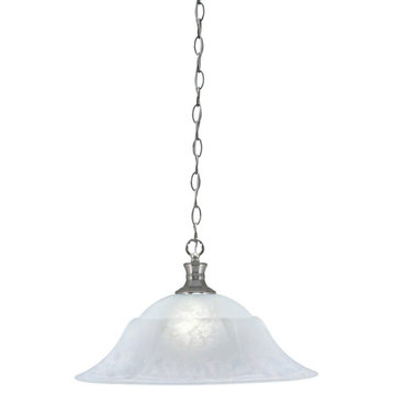 Chain 1-Light Chain Hung Pendant, Brushed Nickel/White Marble