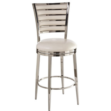 Hillsdale Rouen 43.75" Metal Mid-Century Counter Stool in Shiny Nickel/Ivory