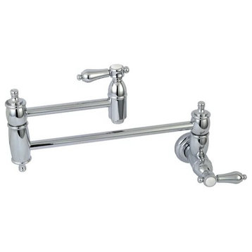 Pot Filler Kitchen Faucet, Wall Mount Design With Swivel Arms & Levers, Chrome