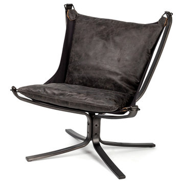 Colarado Black Genuine Leather w/ Black Metal Frame Sling-Style Accent Chair