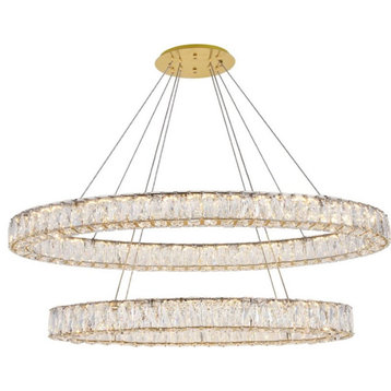 Elegant Lighting Monroe 2 Tier 41" Royal Cut LED Chandelier in Gold