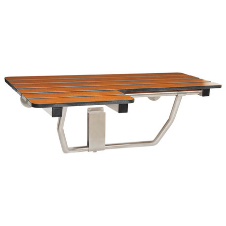 Teak Phenolic Wall-Mount Folding Transfer Bench Shower Seat, Right-Handed, 32"
