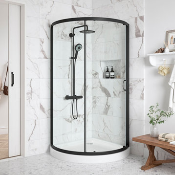 Ove Decors Breeze 32 Shower Kit, Clear Glass Panels and Base, Black