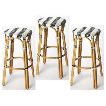 Home Square 3 Piece 30" Height Rattan Bar Stool Set in Blue and Brown