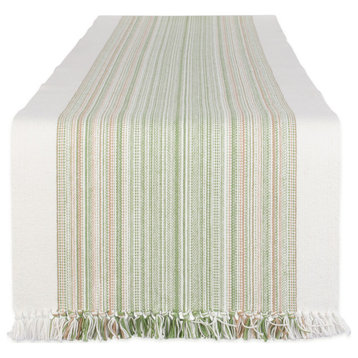 Thyme Striped Fringed Table Runner 14X72