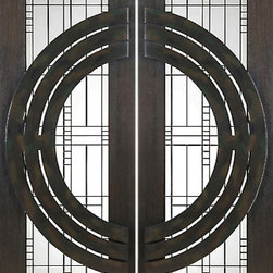 Pair of 2-1/4" Thick Mahogany Doors Matte Glass Iron Work - Front Doors