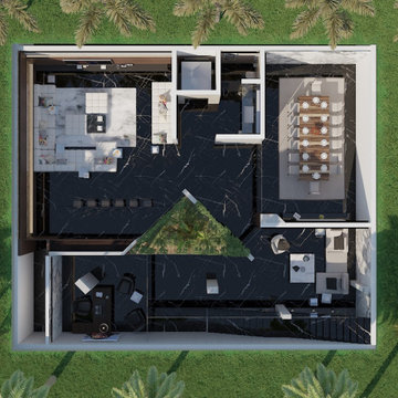 Top layout view of modern villa interior design in Saudi Arabia, near Riyadh