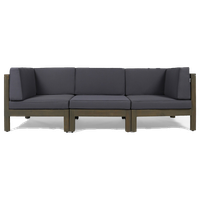 GDF Studio Dawson Outdoor 3-Seater Acacia Wood Sectional Sofa Set, Gray/Dark Gra