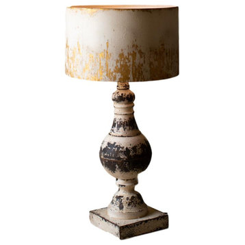 Distressed Finish Metal Table Lamp Rustic Round 34" Antique Vintage Style