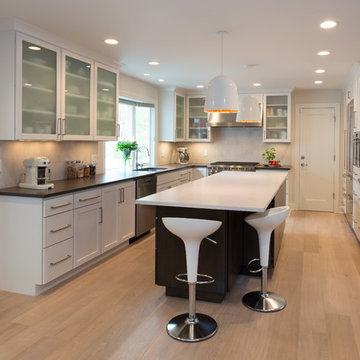 Sleek White Kitchen with Cherry Island