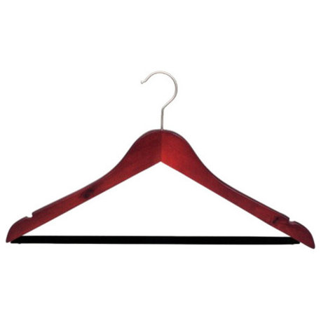 Wooden Suit Hanger With Velvet Bar, Cherry/Brushed Chrome Finish, Box of 25