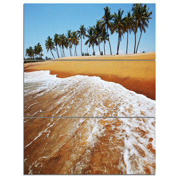 Beautiful Beach with Row of Palms, Seascape Triptych Canvas Art, 28x36, 3 Panels