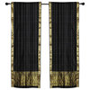 2 Boho Black Indian Sari Rod Pocket cafe Curtains Kitchen Drapes-43W x 24L