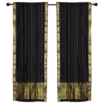 2 Boho Black Indian Sari Rod Pocket cafe Curtains Kitchen Drapes-43W x 36L