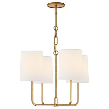 Go Lightly Small Chandelier in Gilded with Linen Shades