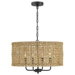 TRUE FINE - 20" 4-Light Bohemian Coastal Drum Chandelier With Seegrass Hand Woven Shade - Make a style statement with the coastal-inspired chandelier light. It features black canopy and hand-woven drum shade which is crafted of natural rattan/seagrass. It's an unique blend of eclectic nautical and rustic vintage style. Filtering the light from within, each piece creates a play of light and subtle shadow in a room, adding an inviting ambience. This collection can work with a variety of boho decors and even work in homes with coastal or farmhouse styling, which is an ideal selection for over your kitchen island, living room, hall way, foyer, or suspended above your kitchen breakfast bar, dinning room table or bedrooms of any kind