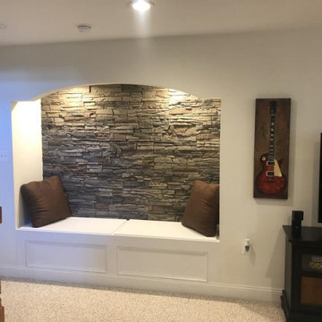 Coffee Stacked Stone Basement Accent Wall DIY Idea